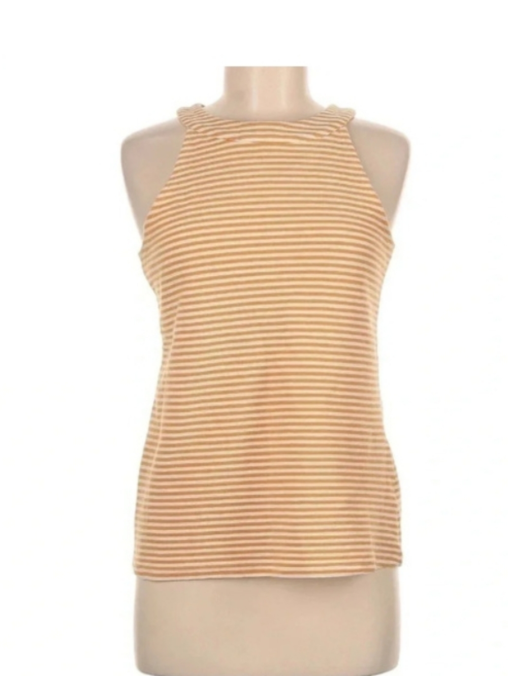 Anthropologie Striped Mustard and White V-Neck Large Tank Top